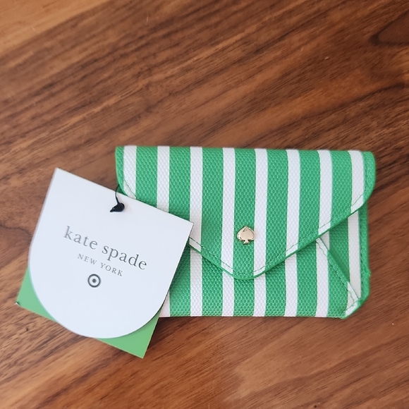 Kate Spade Green and White Striped Card Holder - Picture 1 of 1